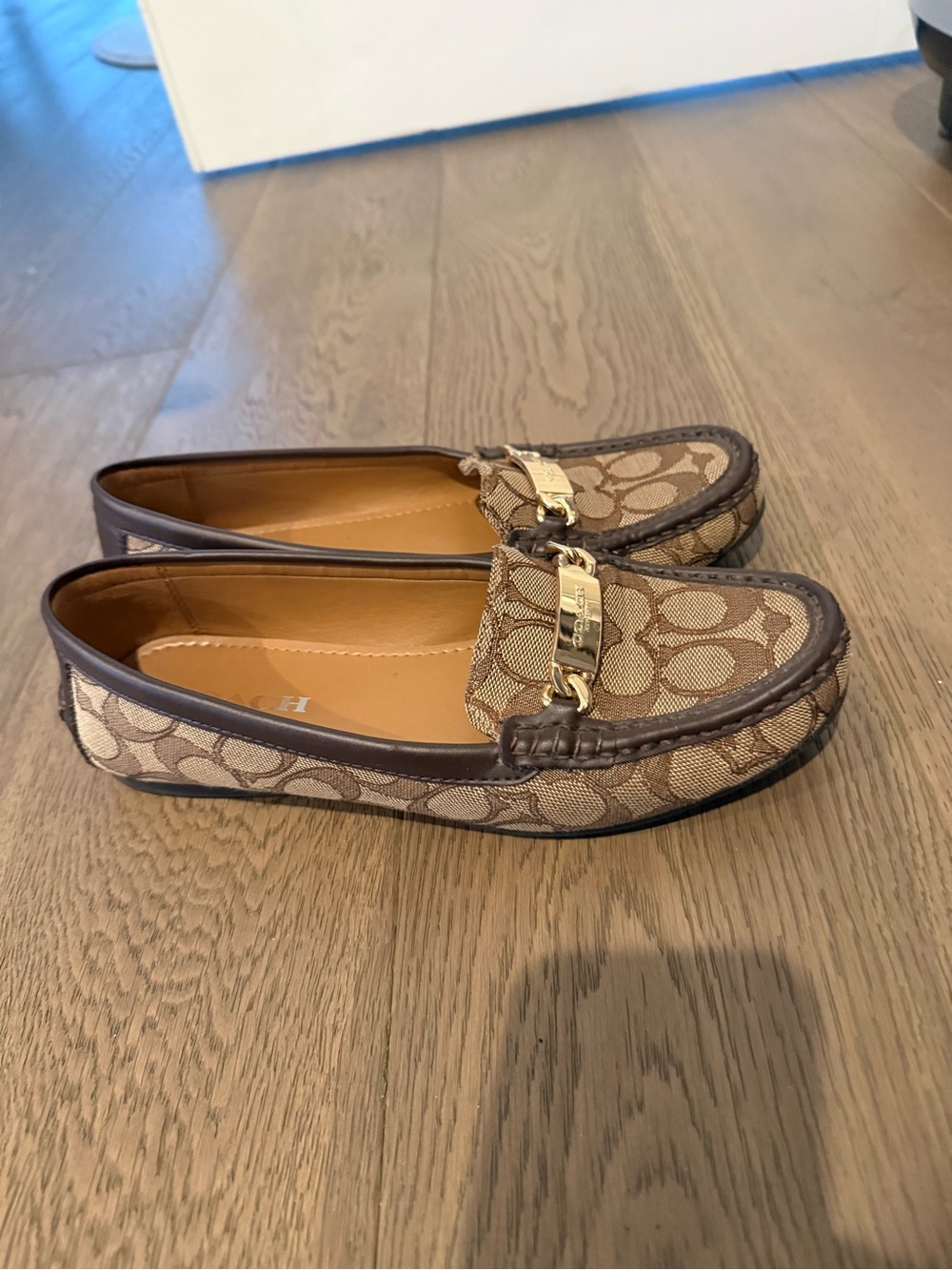 Coach Signature Canvas Loafers in Brown with Gold Hardware
